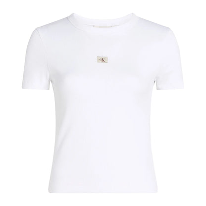Calvin Klein Woven Label Rib T-Shirt Femme Blanc
